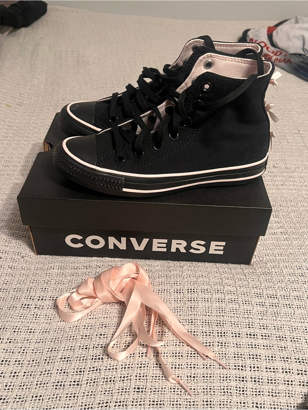 Converse High Top Sneakers in Black with Pink Trim